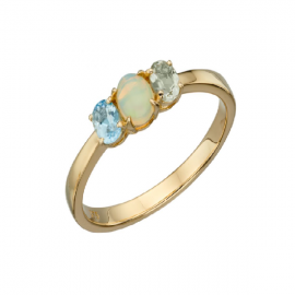 Opal, Green Amethyst, Blue Topaz Cluster Ring 